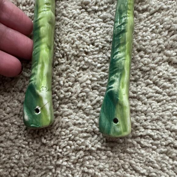 SET of 2 Vintage Pizzato Glazed Ceramic Green Serving Spoons Handmade in Italy - Picture 2 of 9